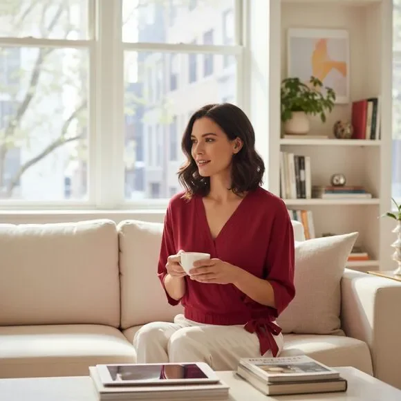 Women’s Burgundy Wrap Front Top | Short Sleeve Tie Waist Blouse | Medium - Picture 3 of 14